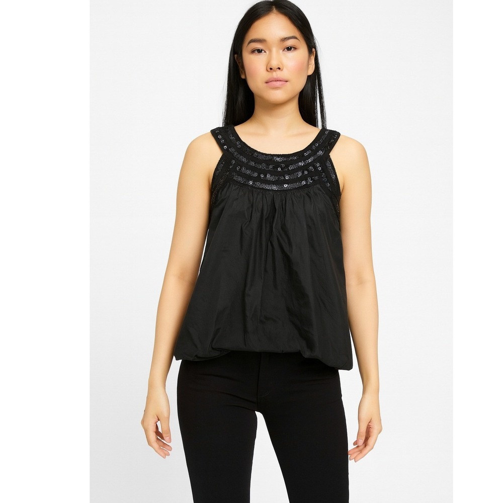 Theory Black Sequin‎ Embellished Neckline Sleeveless Tank Top Women's Size S
